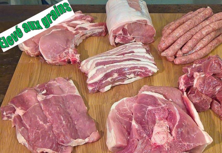 Colis porc élevé aux grains 10 kg option ventrèche Lardons